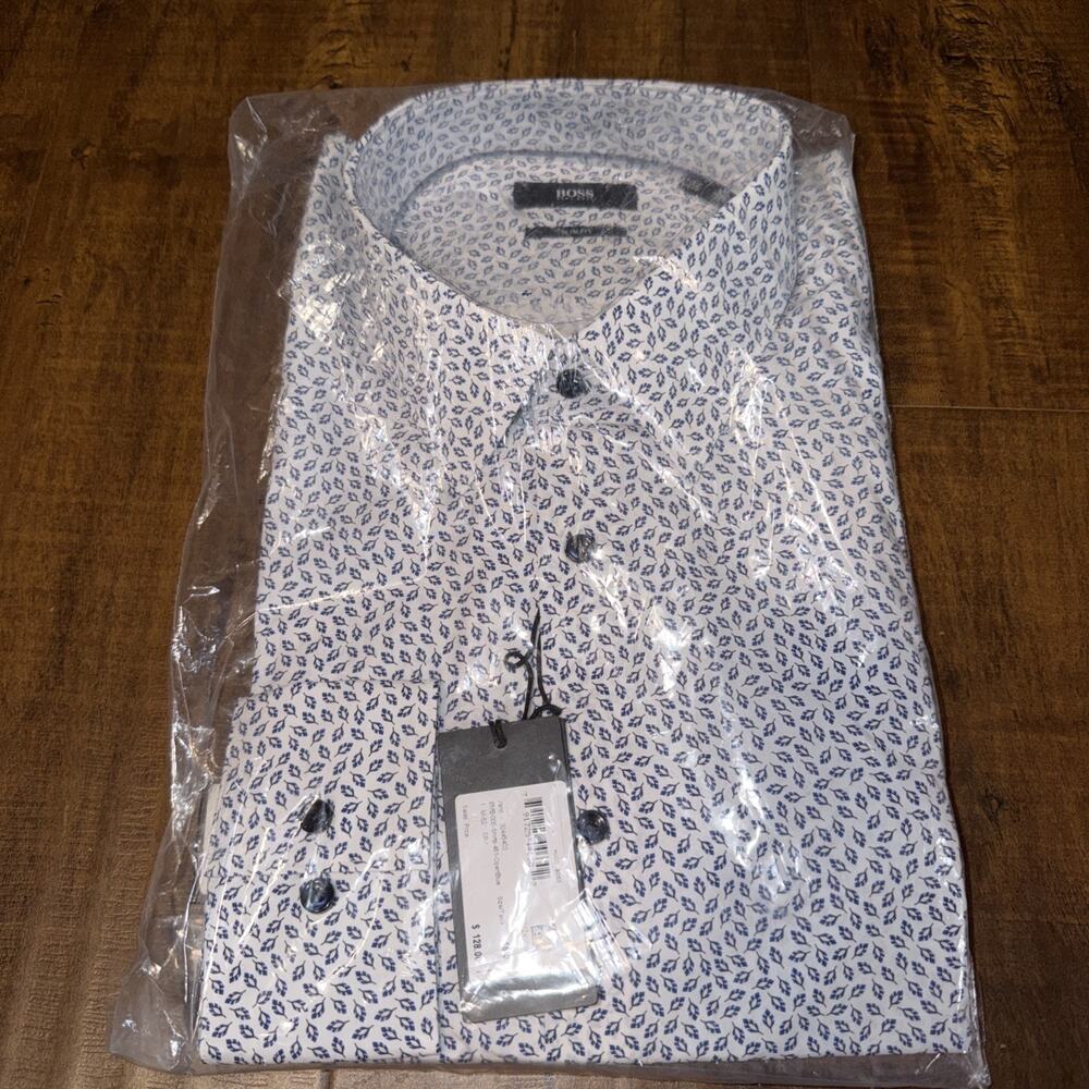 Hugo BOSS Men's Jano Slim Fit Print long Sleeve Shirt NWT! Size 42 16.5